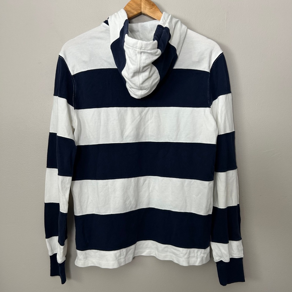 Polo Ralph Lauren Rugby Hoodie Mens Medium Navy White Striped Long Sleeve Cotton - Picture 3 of 9